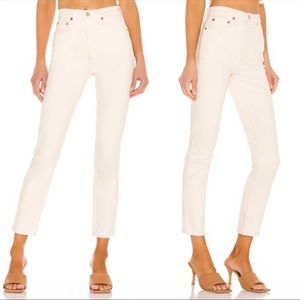 Re/Done 90s High Rise Ankle Crop Button Fly Denim Jeans White Sz 27